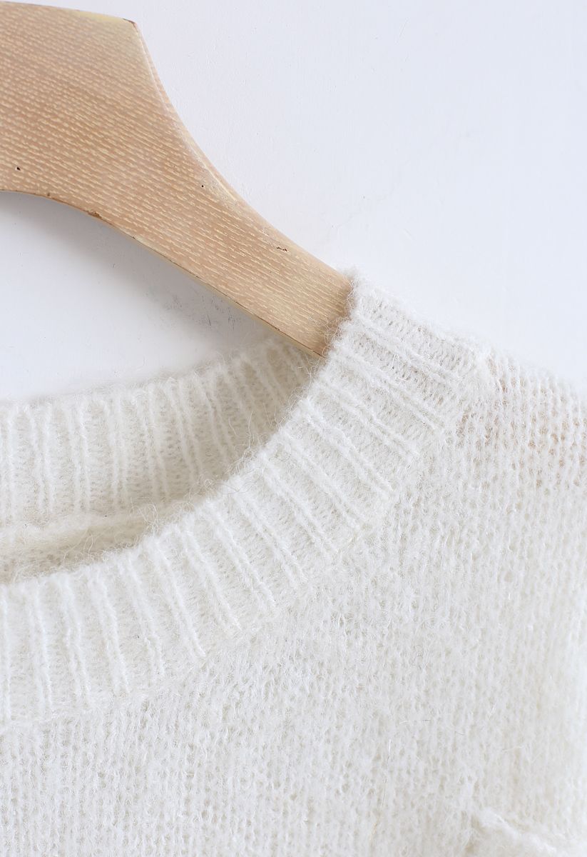 Hi-Lo Hem Oversize Knit Sweater in White