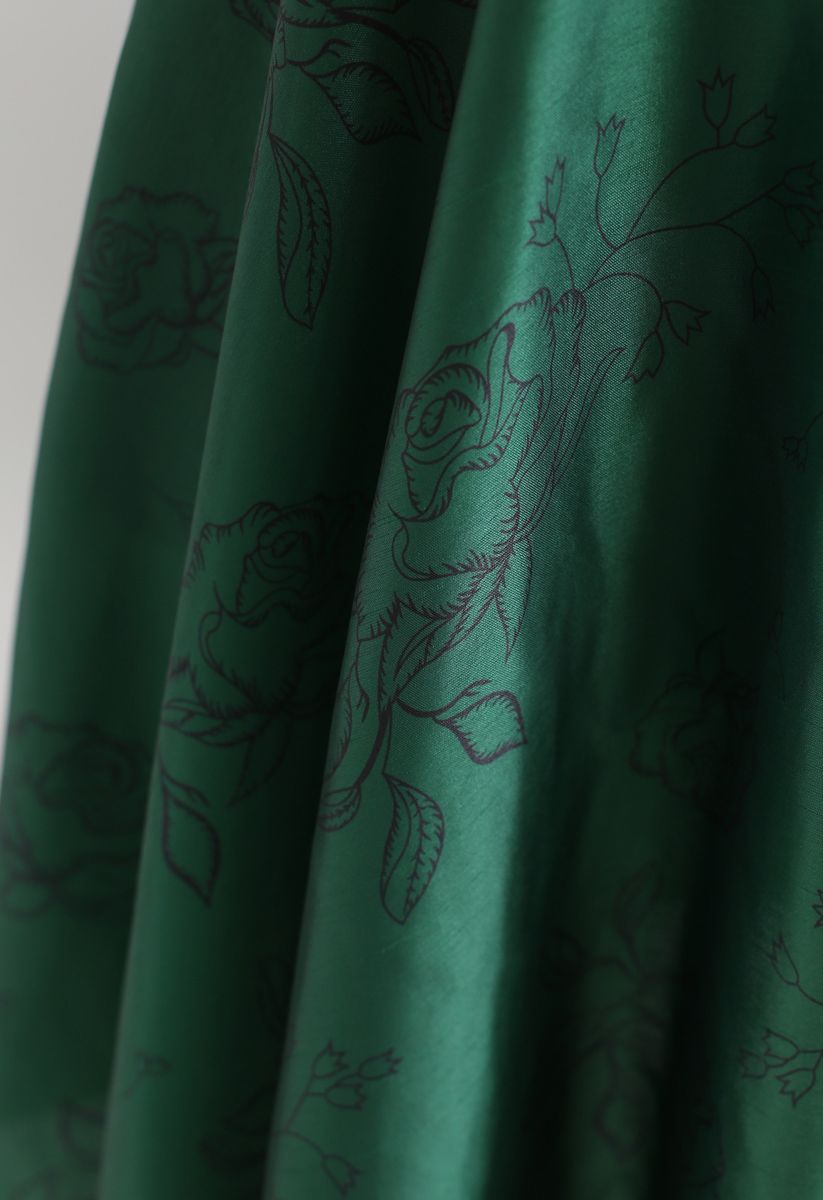 Emerald Vintage Flower Sleeveless Midi Dress