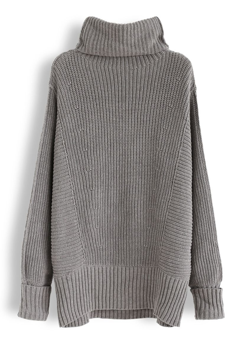 Batwing Sleeves Cowl Neck Knit Dress in Grey