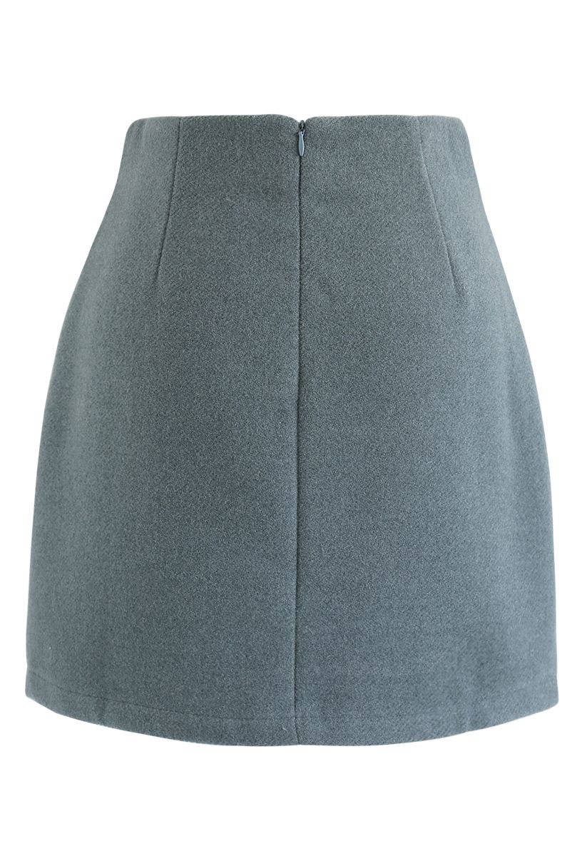 Button Decorated Flap Mini Skirt in Teal