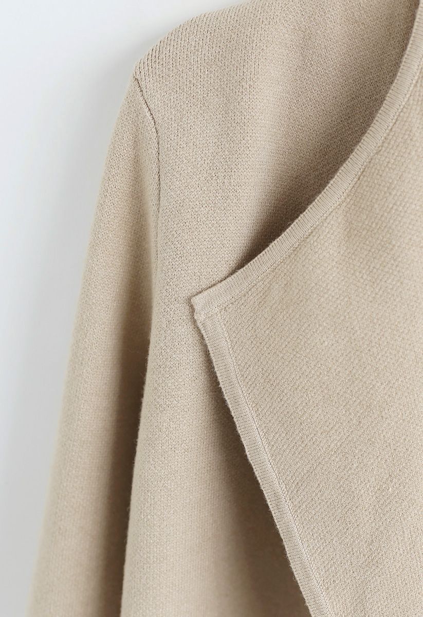Classy Open Front Knit Coat in Light Tan