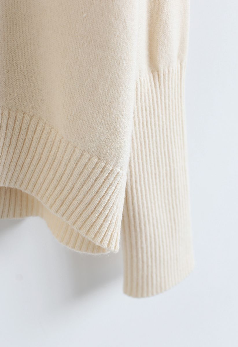Soft Touch Basic Cowl Neck Knit Sweater in Cream