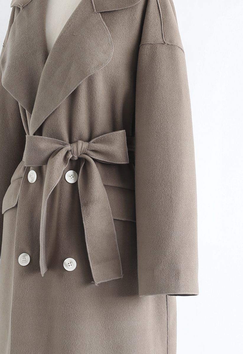Double-Breasted Wool-Blend Belted Coat in Brown