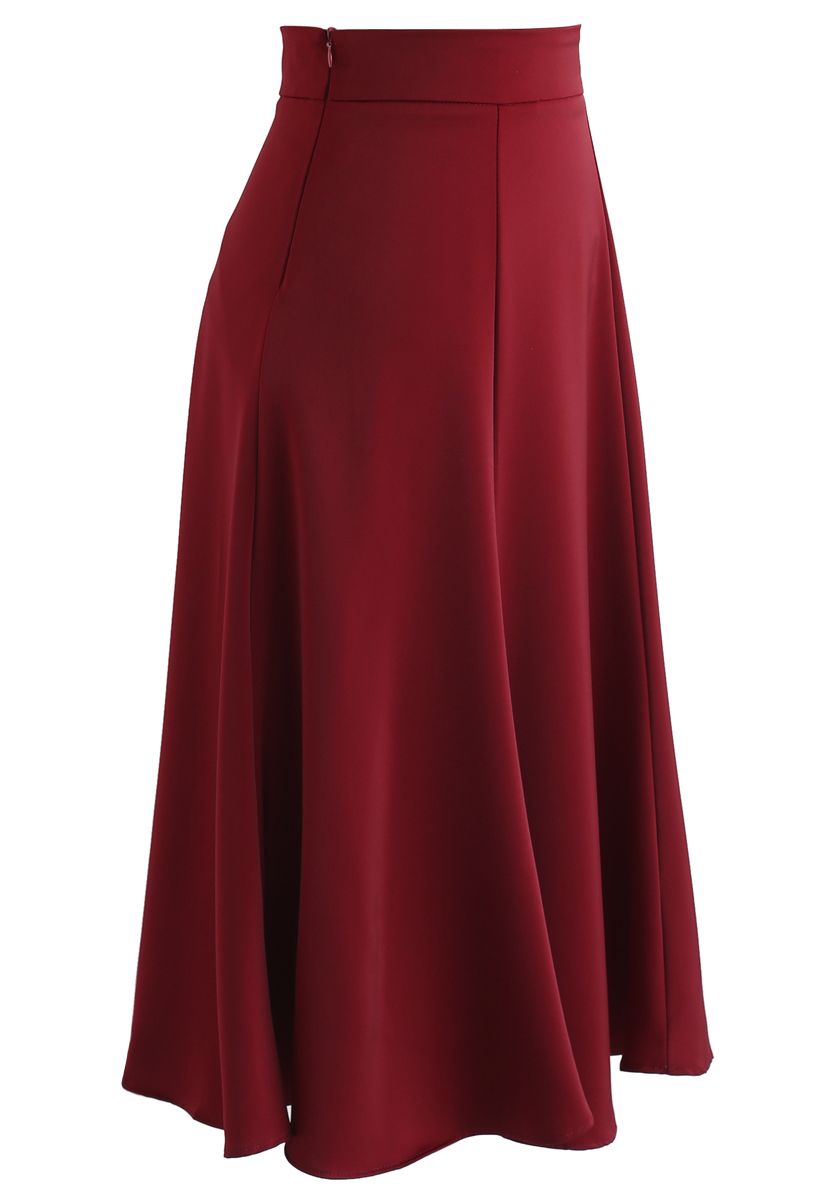 Satin A-Line Midi Skirt in Red - Retro, Indie and Unique Fashion