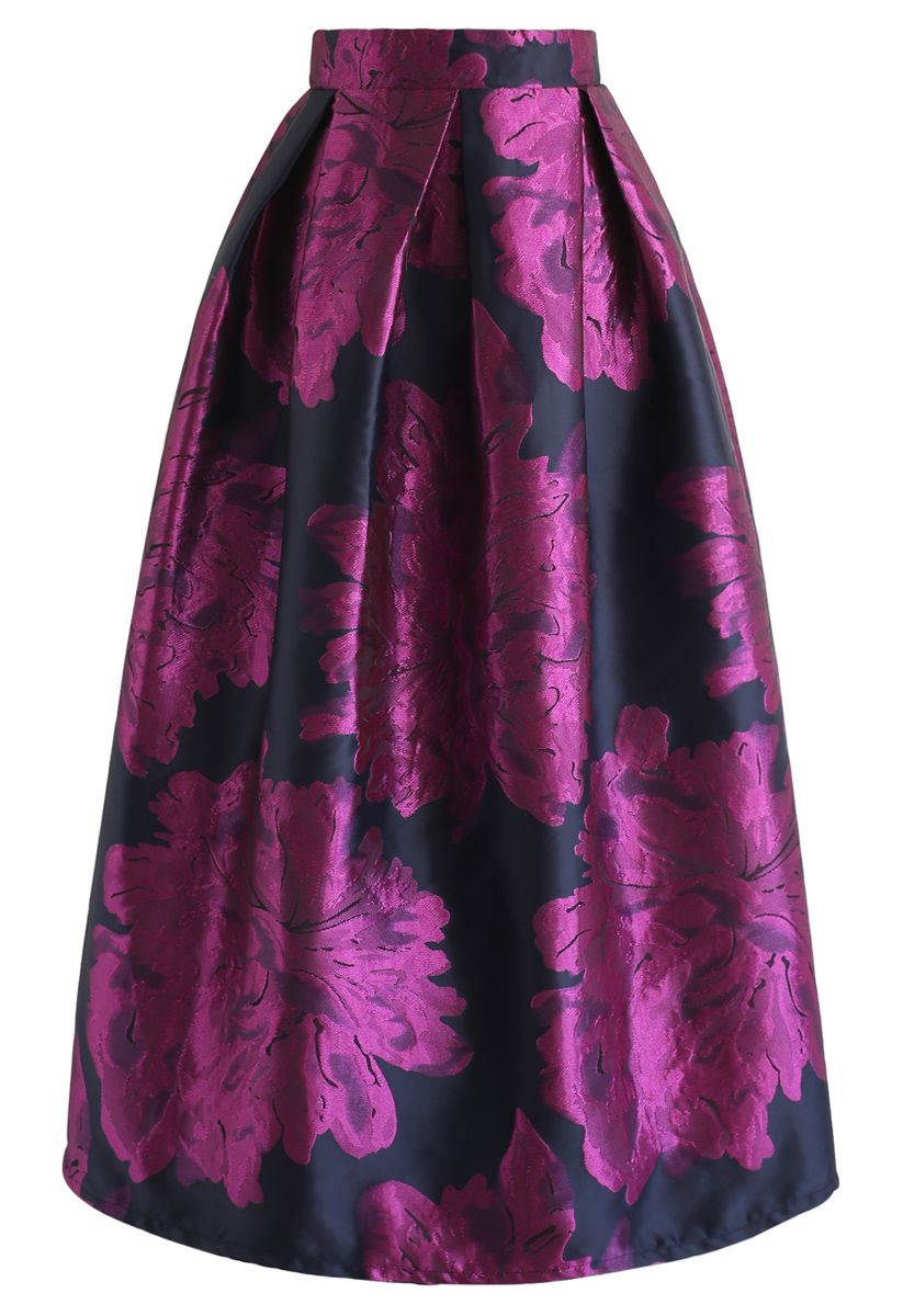 Peony Jacquard Midi Skirt in Violet