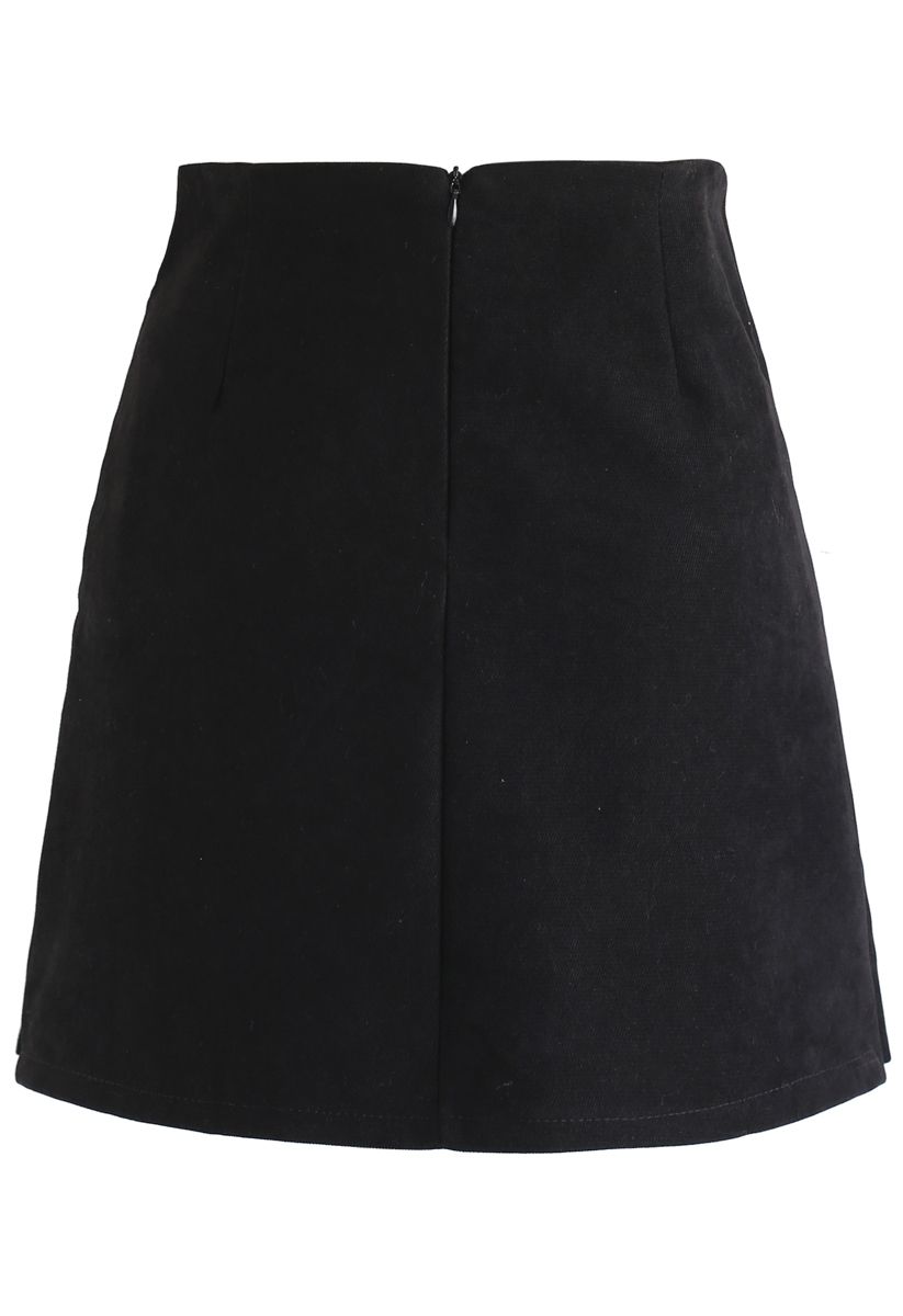 Flap Pleated Mini Skirt in Black