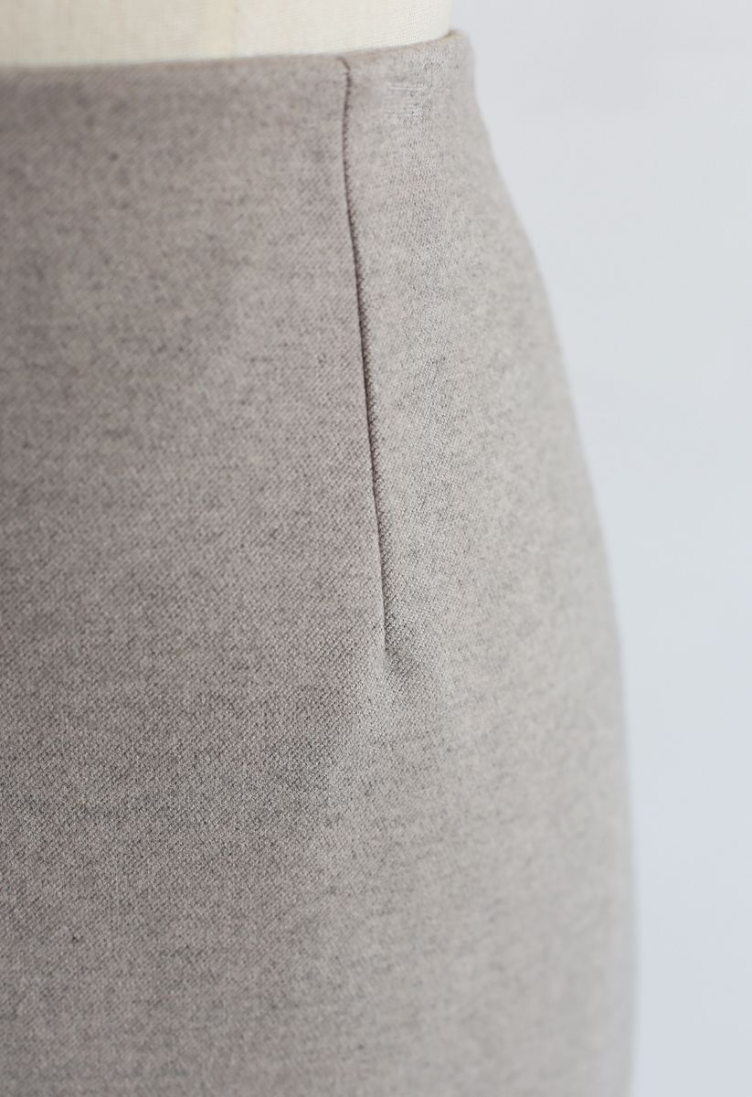 Split Hem Pencil Midi Skirt in Taupe