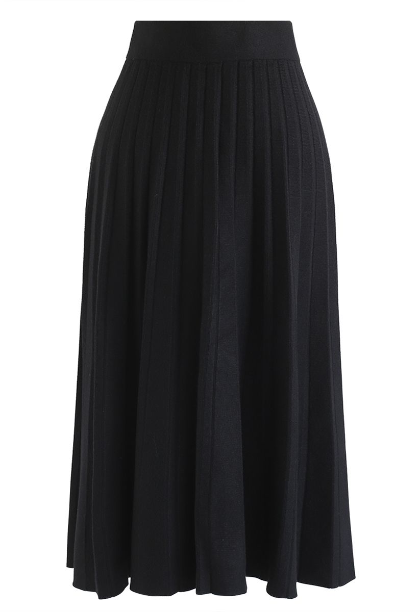 Parallel A-Line Knit Midi Skirt in Black