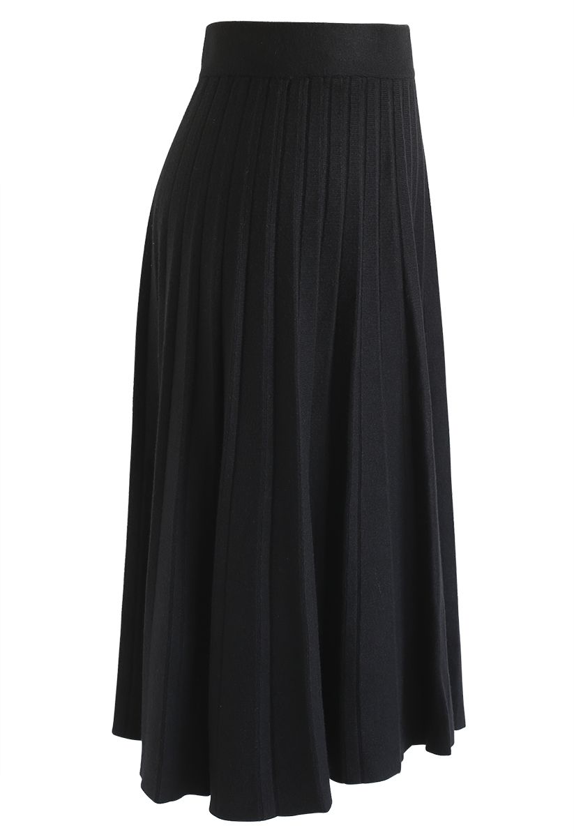 Parallel A-Line Knit Midi Skirt in Black