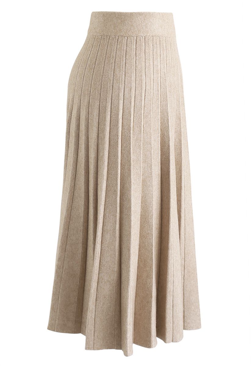 Parallel A-Line Knit Midi Skirt in Sand