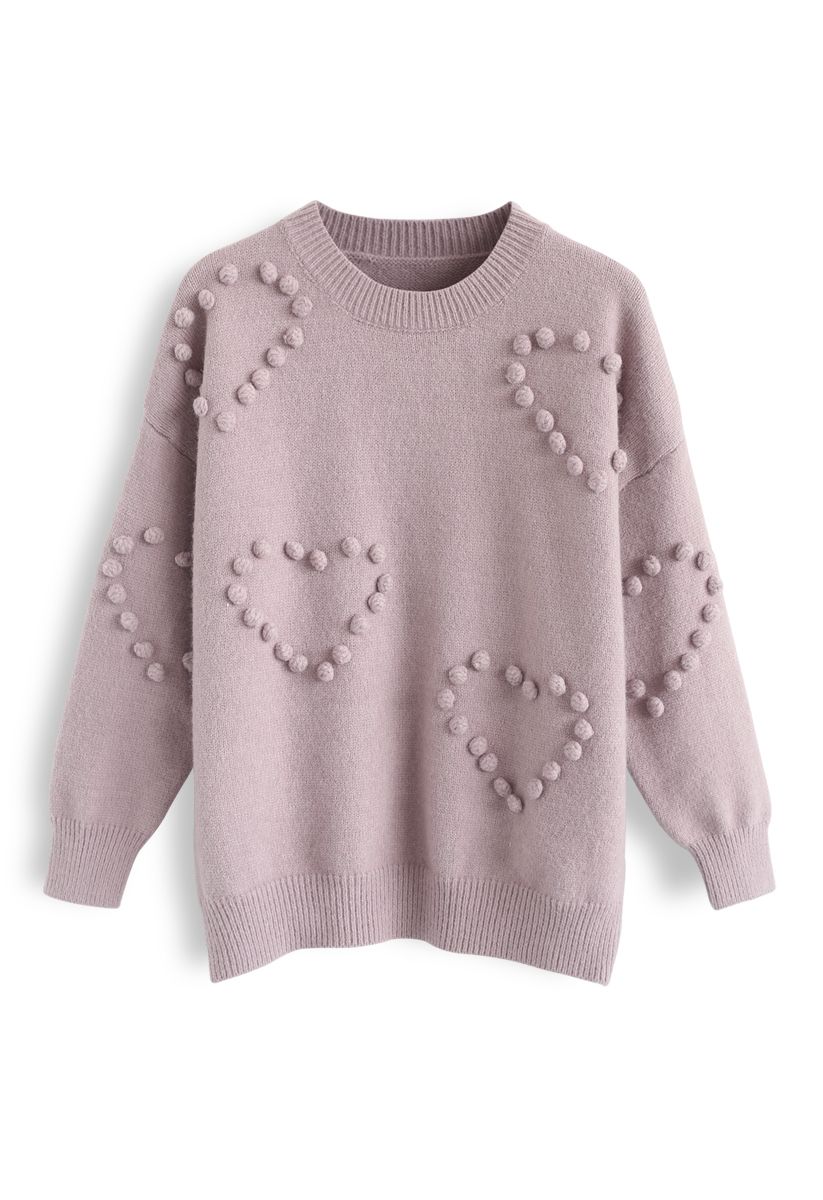 Pom-Pom Embellished Knit Sweater in Lilac