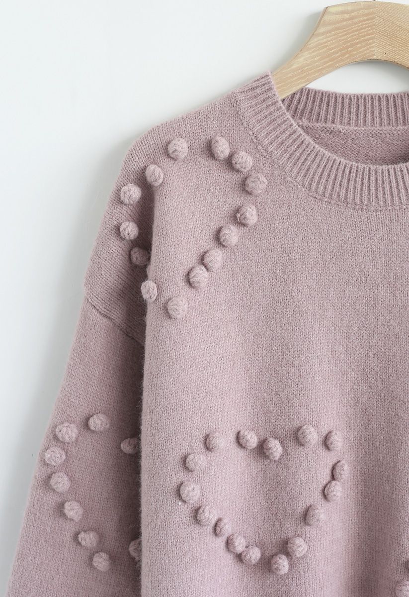 Pom-Pom Embellished Knit Sweater in Lilac