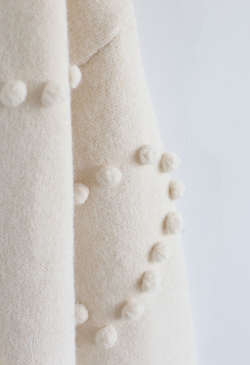 Pom-Pom Embellished Knit Sweater in Ivory