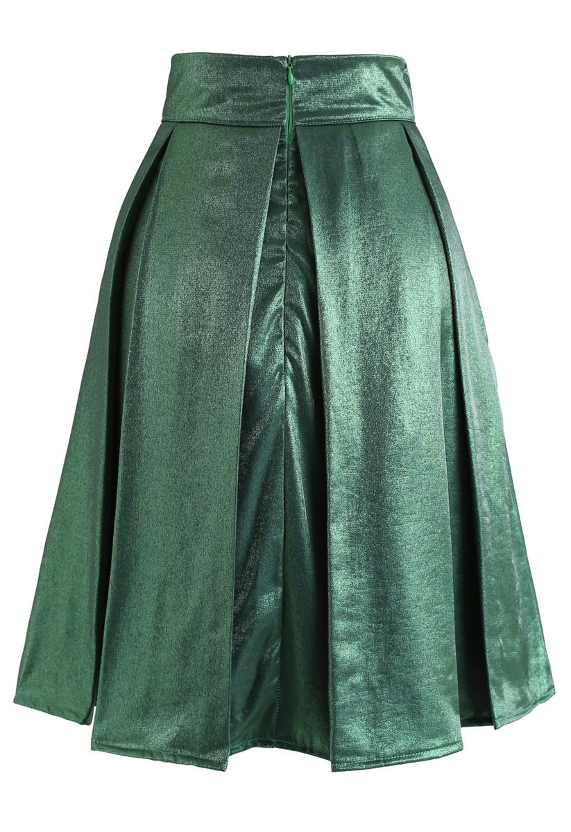 Emerald Satin Bowknot Pleated Midi Skirt