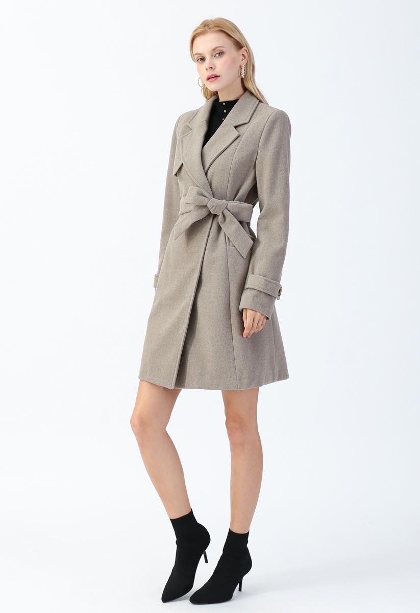 Taupe Belted Flare Coat 