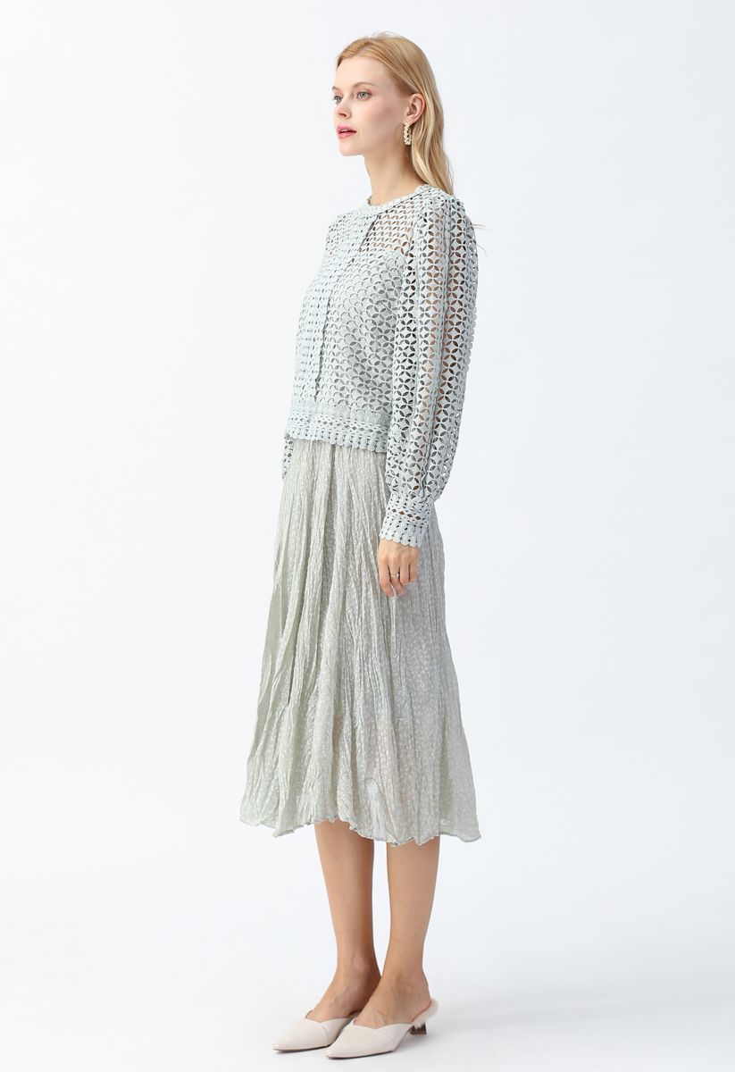 Irregular Dots Pleated Skirt in Mint