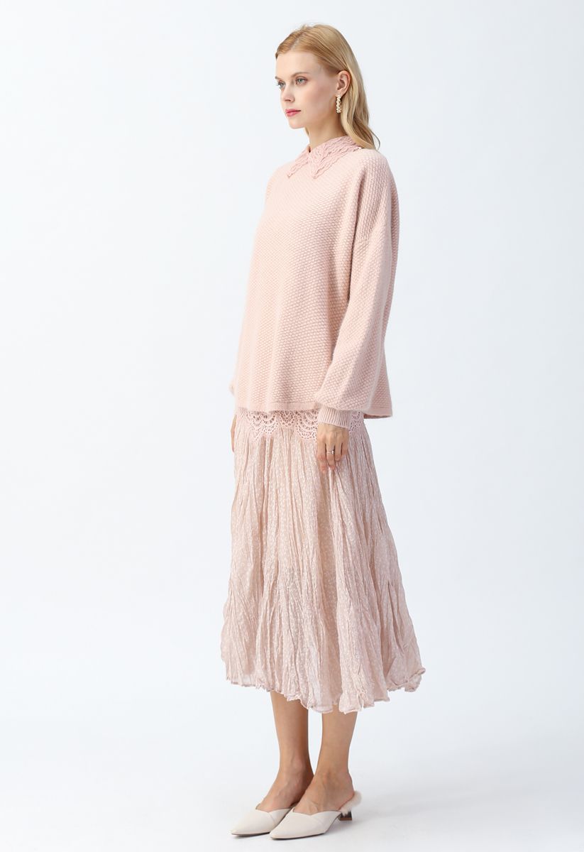 Irregular Dots Pleated Skirt in Pink