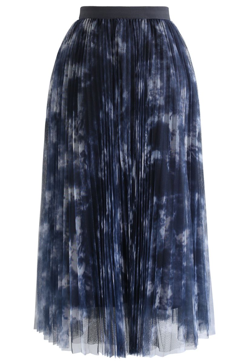Watercolor Double-Layered Mesh Tulle Skirt in Navy