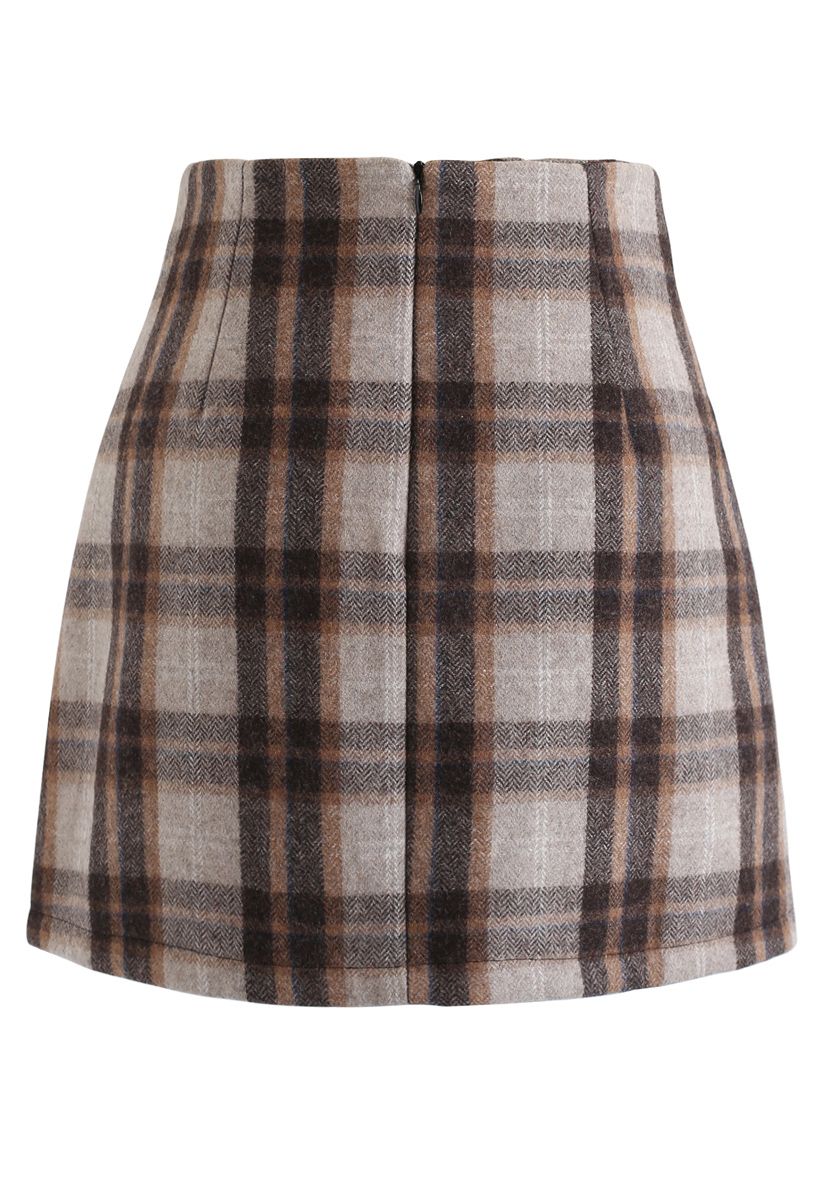 Plaid Button Flap Mini Skirt