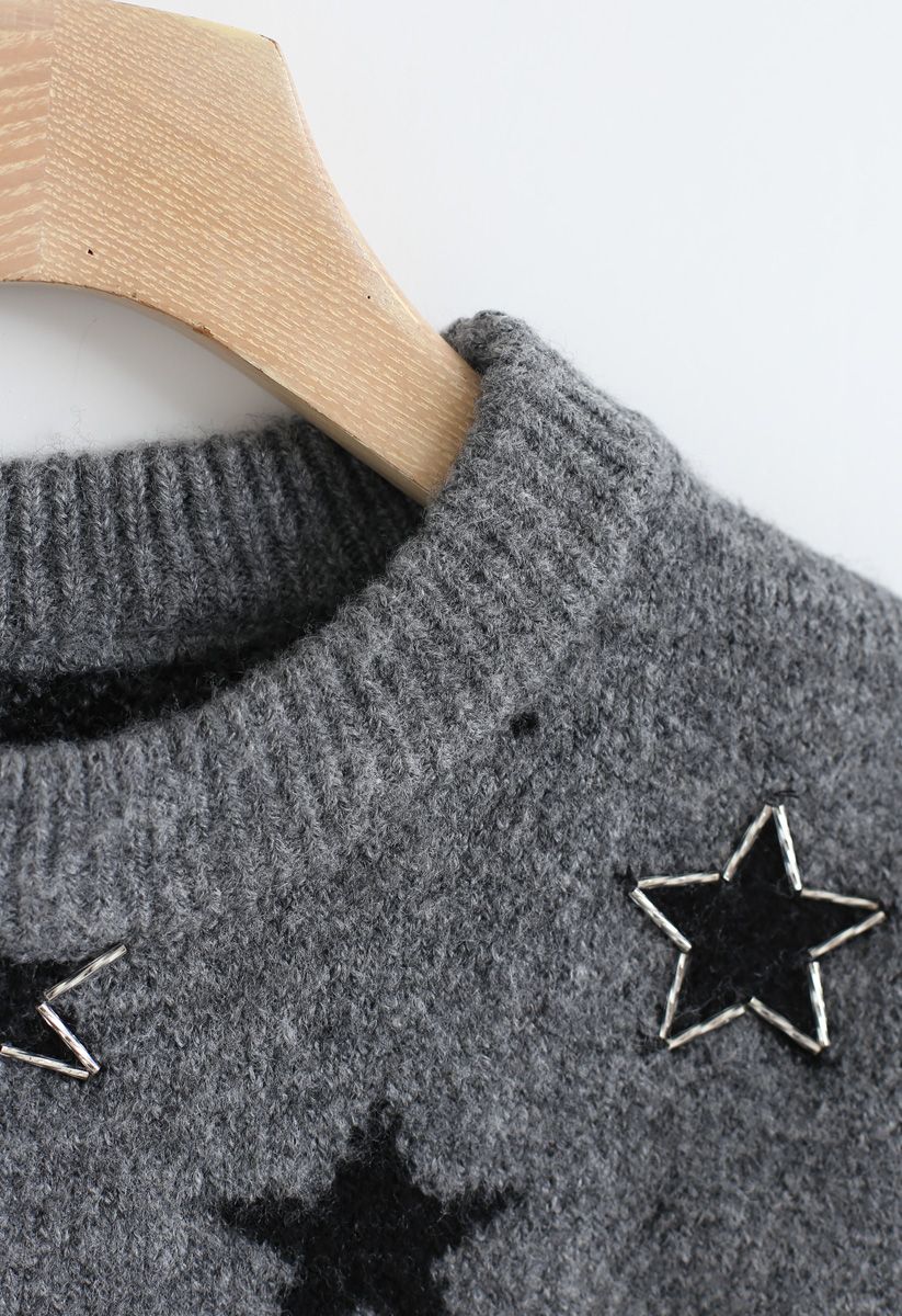 Stars Round Neck Loose Knit Sweater
