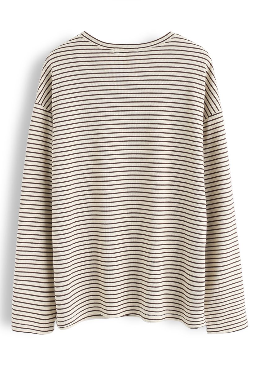 Brown Stripe Loose Sweatshirt 