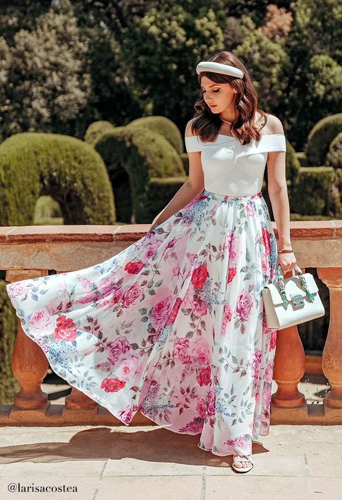 Romantic Moment Rose Print Maxi Skirt