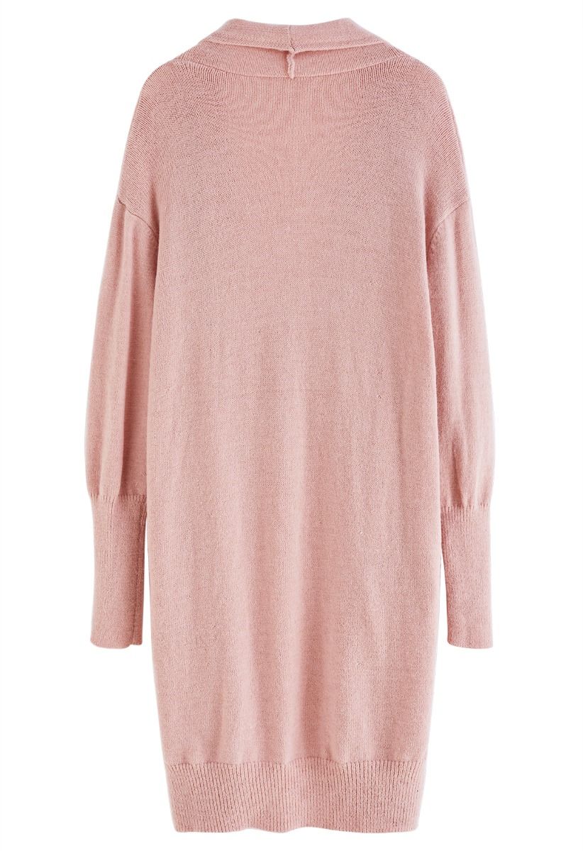 Waterfall Longline Knit Cardigan in Pink