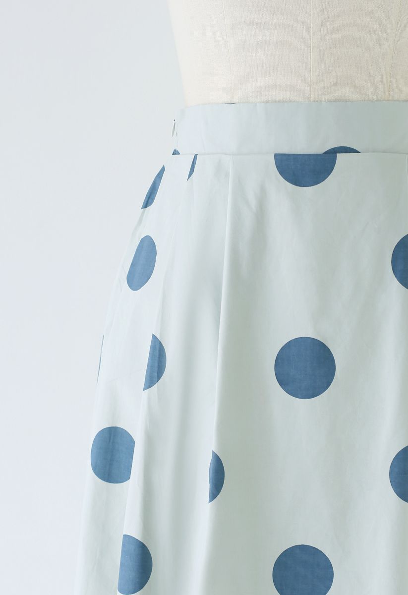 Contrast Polka Dots Print Midi Skirt in Pea Green