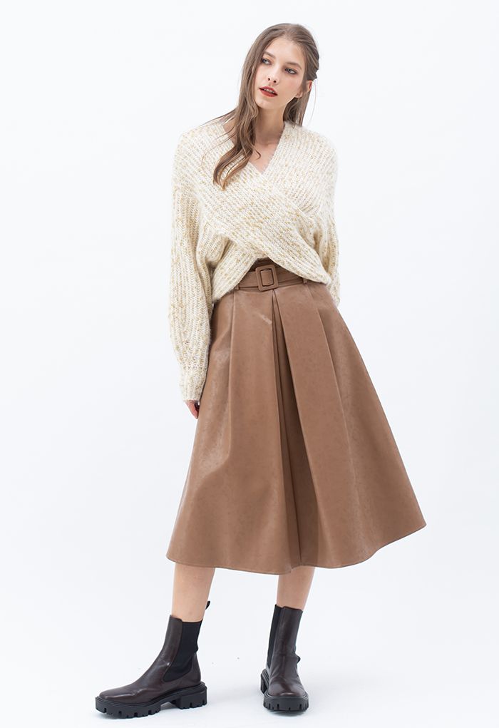 Crisscross Ribbed Knit Crop Sweater in Shimmer Ivory