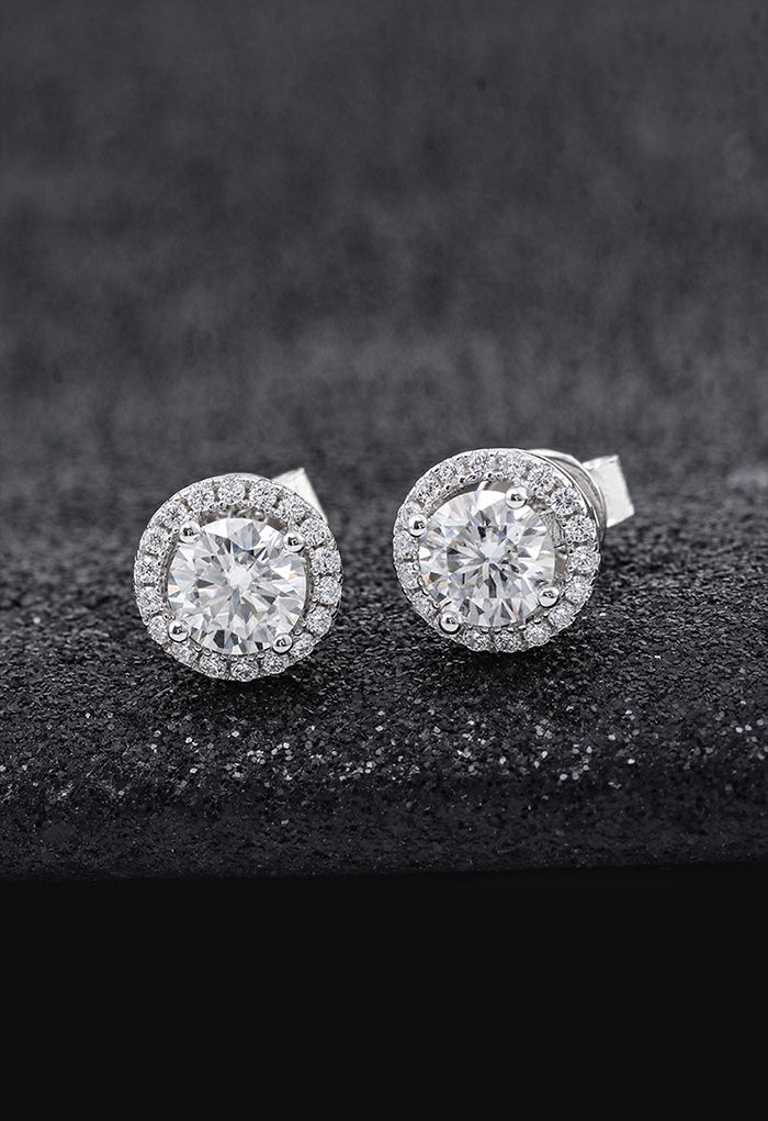 Rounded Glittering Moissanite Diamond Earrings