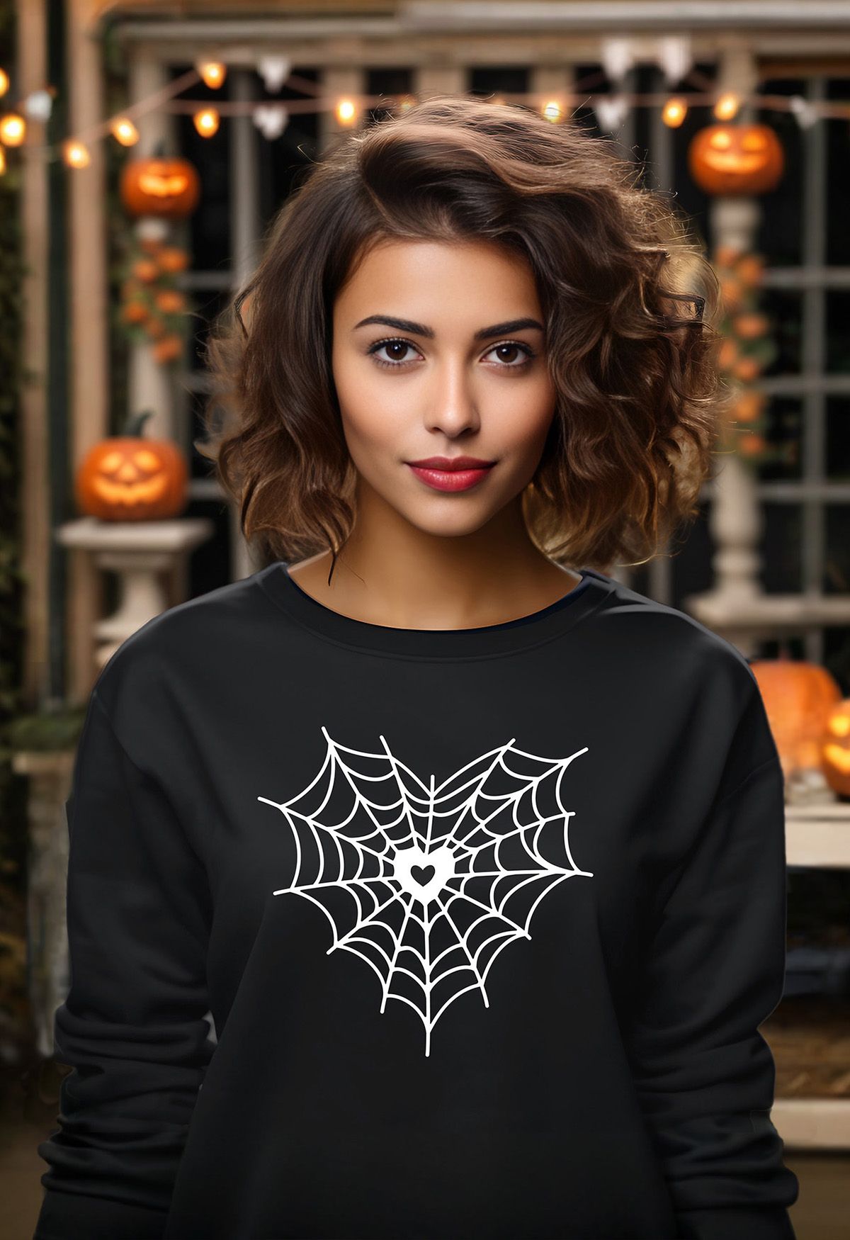 White Heart Spider Web Pattern Sweatshirt