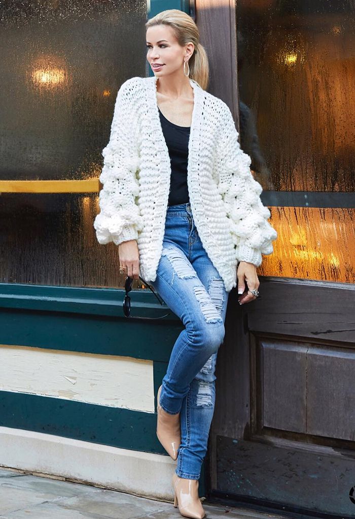 Cuteness on Sleeves Chunky Cardigan in White