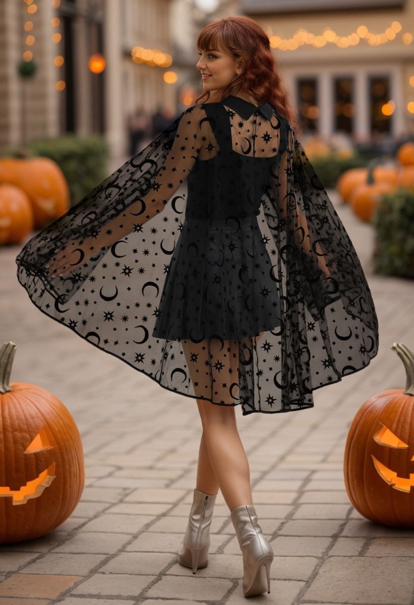 Moonlight Sonata Tie-Neck Mesh Tulle Cloak