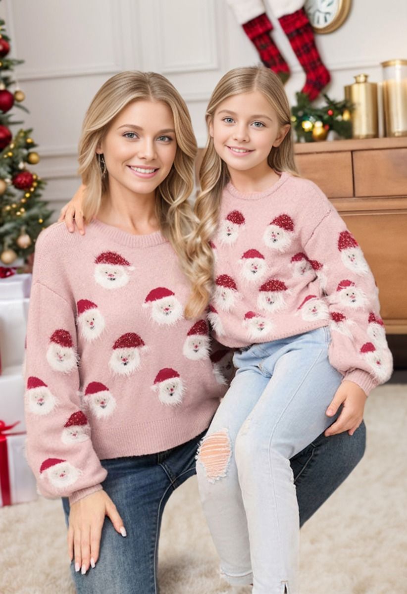 Fuzzy Santa Claus Knit Top in Pink