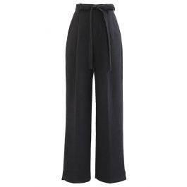 Wool-Blend Straight Leg Belted Pants in Smoke - Retro, Indie and Unique ...