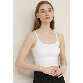 Built-in-Bra Comfy Tank Top in White - Retro, Indie and Unique