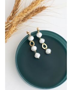 Pearl and Gold Circle Drop Earrings