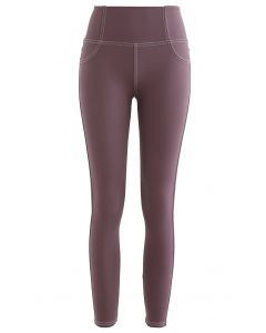 Seam Detail Back Patched Pocket Crop Leggings in Berry