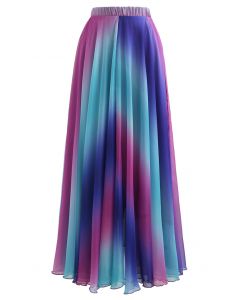 Tie Dye Chiffon Maxi Skirt in Purple