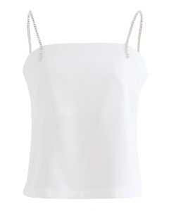 Crystal Straps Cami Tank Top in White