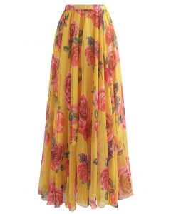Splendid Rose Chiffon Maxi Skirt