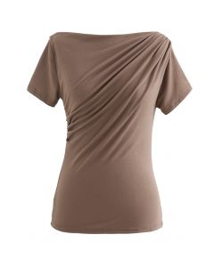 Ruched Front T-Shirt in Tan