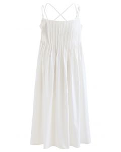 Cross Back Pintuck Front Cami Dress in White