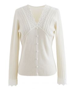 Lace Inserted Soft Touch Knit Top