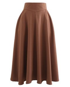 Classic Side Pocket A-Line Midi Skirt in Caramel