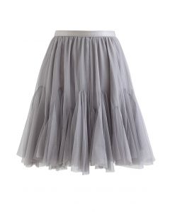Ruffle Hem Mesh Tulle Mini Skirt in Grey