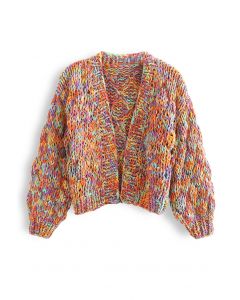 Colorful Chunky Knit Cropped Cardigan