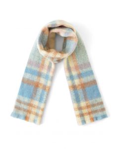 Check Print Fuzzy Oversize Scarf in Light Blue