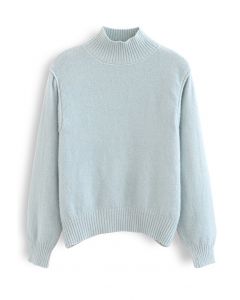 Mock Neck Comfy Knit Sweater in Baby Blue