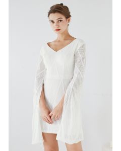 Shining Sequin Cape Sleeves Cocktail Dress in White